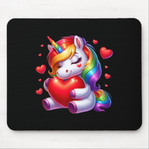 Tapis De Souris Licorne Mignonne Avec Coeur Saint Valentin Pour Fi