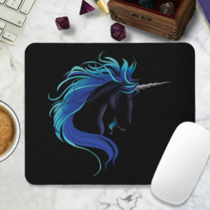 Tapis De Souris Licorne noire élégante Fantaisie Magique Bleu Arge
