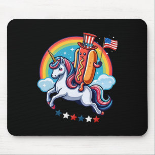 Tapis De Souris Licorne Patriotique à Cheval sur un Hotdog 4 Juill