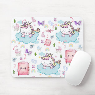 Tapis de souris Licorne Rose Bleue Arc-en-ciel Cha