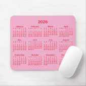 Tapis De Souris Light Pink and Red 2026 Calendar (Avec souris)