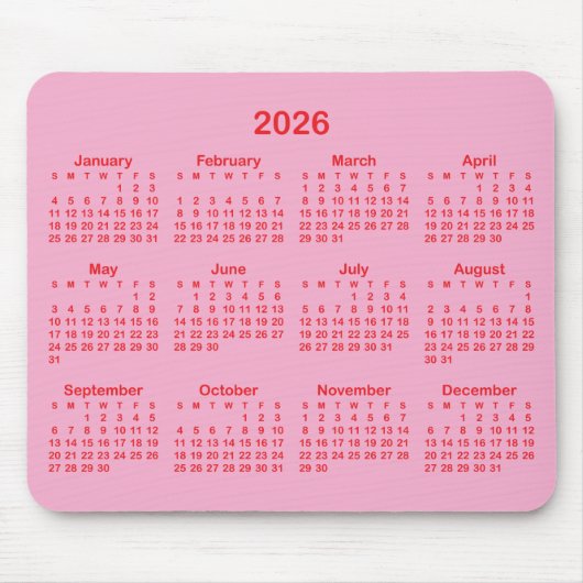 Tapis De Souris Light Pink and Red 2026 Calendar (Devant)