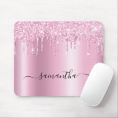 Tapis De Souris Light Pink Glitter Drips Shimmer Glam Name (Avec souris)