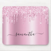 Tapis De Souris Light Pink Glitter Drips Shimmer Glam Name (Devant)
