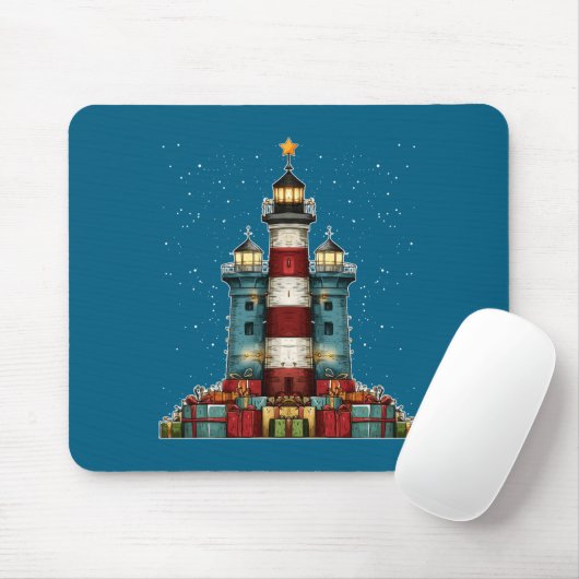 Tapis De Souris Lighthouse Seaside Christmas Tree Xmas Long Sleeve (Avec souris)
