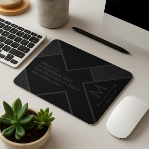 Tapis De Souris Lignes courbes géométriques modernes en noir et gr