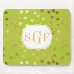 Tapis De Souris Lime Green et Gold Parties scintillant City Dots M<br><div class="desc">Des points modernes et tendance de parties scintillant faux or sur un arrière - plan vert citron avec monogramme.</div>