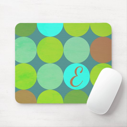Tapis De Souris Lime Vert Turquoise Turquoise & Rust Cercles Monog (Avec souris)