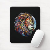 Tapis De Souris Lion Animal Portrait Vitrail Forêt faunique (Avec souris)