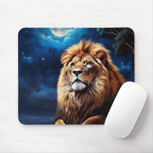 Tapis De Souris Lion au clair de lune (Avec souris)
