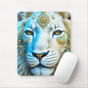 Tapis De Souris Lion blanc et or majestueux