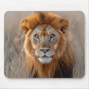 Tapis De Souris Lion majestueux mâle aux yeux bleus brillants