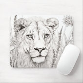 Tapis De Souris Lion Nature paisible Prairie Sketch Style de dessi (Avec souris)