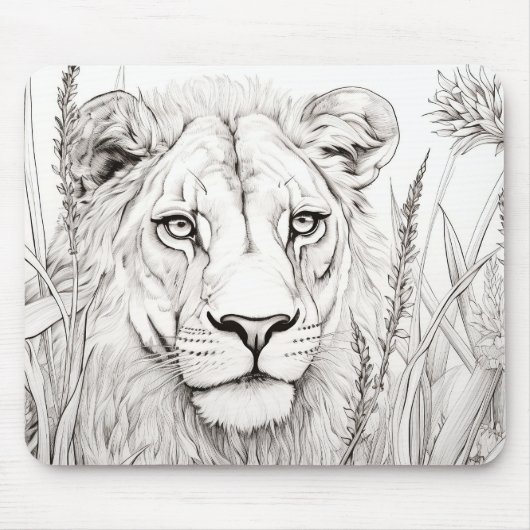 Tapis De Souris Lion Nature paisible Prairie Sketch Style de dessi (Devant)