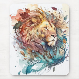 Tapis De Souris Lion Portrait Animal Peinture Faune À L'Extérieur