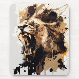 Tapis De Souris Lion Portrait Animal Peinture Faune Montagne