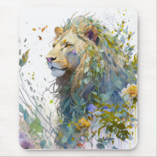 Tapis De Souris Lion Portrait Animal Peinture Forêt faunique