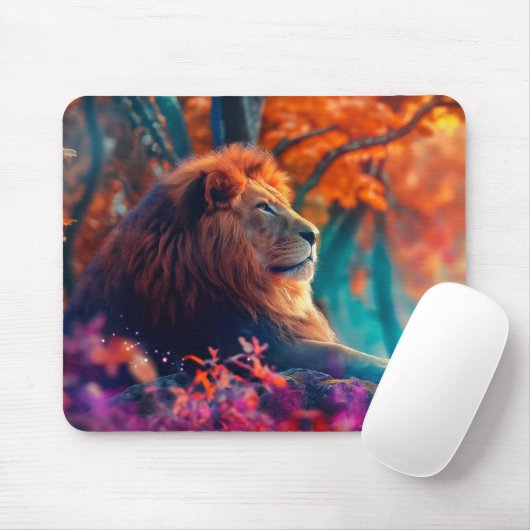 Tapis De Souris Lion royal dans la conception forestière enchantée (Avec souris)