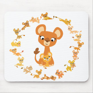Tapis De Souris Lionesses caricaturales mignonnes Mandala Mousepad