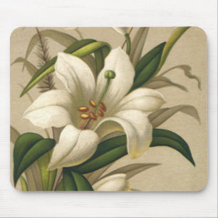 Tapis De Souris Lis de Pâques vintage, fleurs victoriennes en fleu