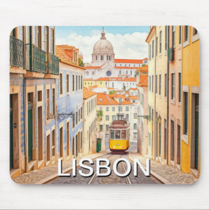 Tapis De Souris Lisbonne Portugal Panthéon Alfama Aquarelle