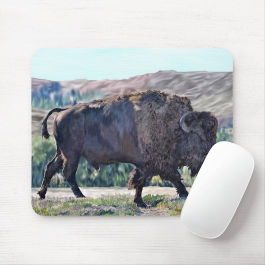 Tapis De Souris L'itinérance de bison américain dans les prairies (Avec souris)