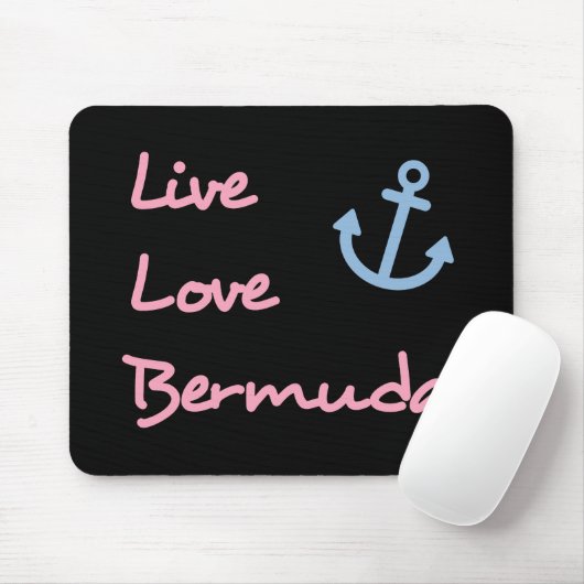 Tapis De Souris Live Love Bermuda Script Texte avec Ancre foncé (Avec souris)