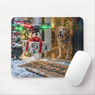 Tapis De Souris Livraison de Noël par drone avec chien surpris