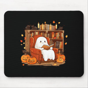 Tapis De Souris Livre de lecture fantôme avec chat noir Halloween