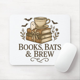 Tapis De Souris Livres Chauves-Souris Café Halloween Café Lecteur