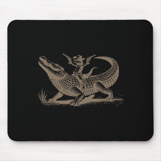 Tapis De Souris Lizard Cowboy Riding Crocodile Alligator Western A (Devant)