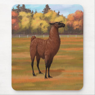 Tapis De Souris Llama Brown dans les pâturages agricoles d'automne