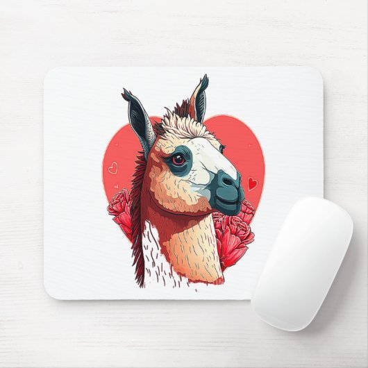 Tapis De Souris Llama Cute Alpaca Valentines Day Animal  (Avec souris)