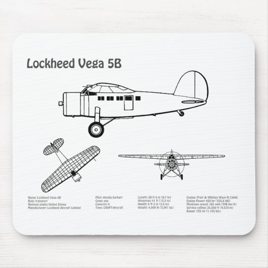 Tapis De Souris Lockheed Vega 5B - Plans d'avion BD (Devant)