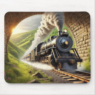 Tapis De Souris Locomotive à vapeur vintage à travers un tunnel