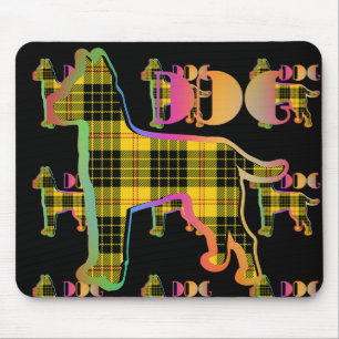 Tapis De Souris Logo de chien Jaune Plaid Répéter sur noir