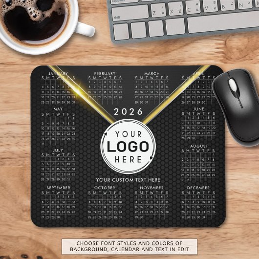 Tapis De Souris Logo d'entreprise 2026 Calendrier Black Gold