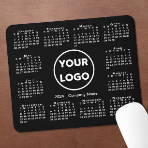 Tapis De Souris Logo d'entreprise simple 2024 Calendrier sur noir