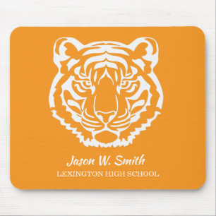 Tapis De Souris Logo École Mascotte Tigres Orange et Blanc
