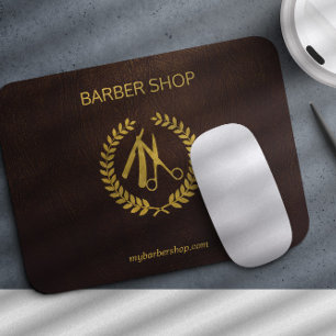 Tapis De Souris Logo et nom Barbershop personnalisé or brun