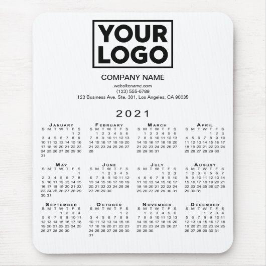 Tapis De Souris Logo et texte de l'entreprise Calendrier 2021 en b (Devant)