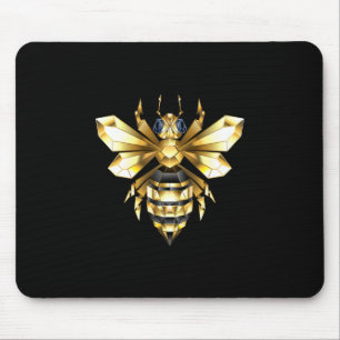 Tapis De Souris Logo Faux Gold Foil Bee Polygonal sur Noir
