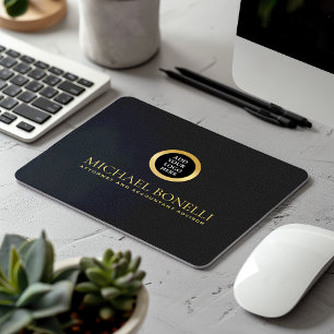 Tapis De Souris Logo ROUND en cuir gris noir