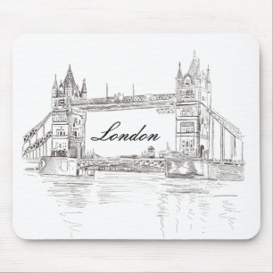 Tapis De Souris London Tower Bridge Black Ink Dessin classique