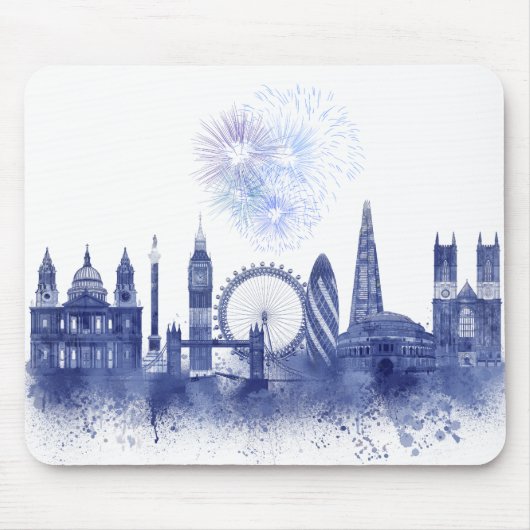 Tapis De Souris Londres Skyline - Aquarelle bleue (Devant)
