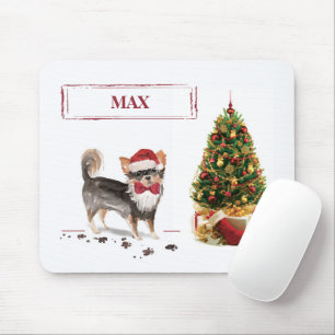 Tapis De Souris Long Haired Chihuahua Funny Christmas Dog Tree