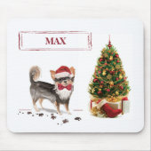 Tapis De Souris Long Haired Chihuahua Funny Christmas Dog Tree (Devant)