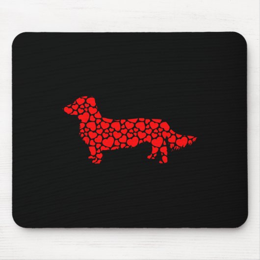 Tapis De Souris Long Haired Dachshund Chien mignon Silhouette Coeu (Devant)