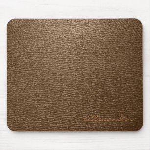 Tapis De Souris Look Motif en cuir Brown - Monogramme personnalisé
