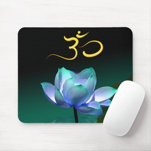 Tapis De Souris Lotus bleu en pleine floraison avec Om, mousepad (Avec souris)